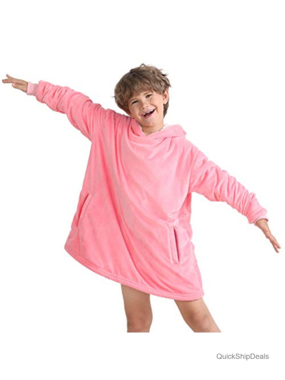 Oversized Wearable Blanket Hoodie Sweatshirt for Kids, Reversible Sherpa Fleece